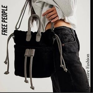 FREE PEOPLE SCOUT CROSSBODY BAG IN BLACK GREY SUEDE